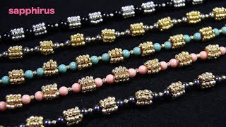 【ビーズステッチ】簡単レシピ:特小ビーズシリンダービーズで作るパールブレスレット　How to make a bracelet using cylinder beads and pearls.