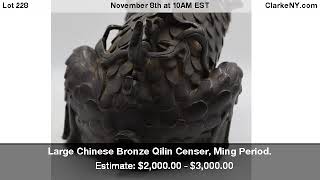 Large Chinese Bronze Qilin Censer, Ming Period.