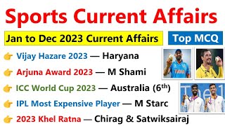 Sports Current affairs 2023 | Last 12 month current affairs 2023 | Khel Current affairs 2023