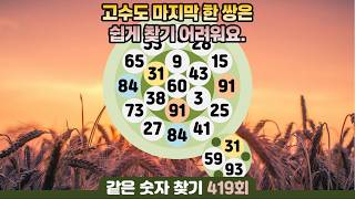 같은숫자찾기 419회 - 고수도 마지막 한 쌍은 쉽게 찾기 어려워요. #같은숫자찾기  #퀴즈 #치매예방퀴즈  #두뇌운동  #number search #quiz #脳トレ #数字探し