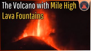 The Volcano with Mile High Lava Fountains; Mount Etna in Italy