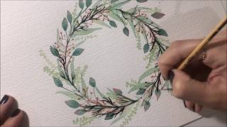 Greenery 101| Watercolor wreath making | Suluboya çelenk yapımı