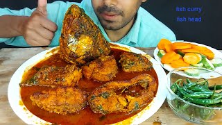 very spicy fish bhuna masala fish head curry eating with raw salad asmr fish eat