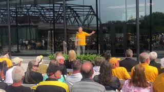 Iowa Men’s Wrestling Coach Tom Brands speaks at the Goschke Family Training Center Dedication