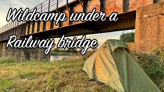 Epic spot Wildcamp under a railway bridge. One man tent camping on a river bank 84