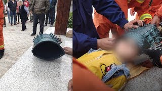 Boy rescued after getting head stuck in Chinese chime bell