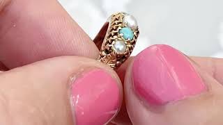 Antique Victorian Turquoise Pearl 18ct Gold Ring