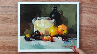 Beautiful still life painting 🎨🍇🍒/with color names /Acrylic on Paper / Hamlet Shougrakpam Art