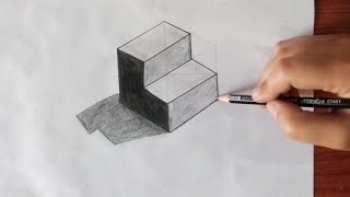 How to draw 3d drawing stair easy on paper step-by-step