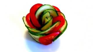 HOW TO MAKE ROSE CUCUMBER AND TOMATO! VEGETABLES CARVING! ART IN CUCUMBER ! ART IN TOMATO