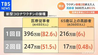 ワクチン接種２回終えた人 高齢者 ３６００万人の０．５％