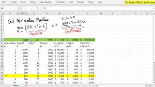 MATH 2.02 Cost Minimization on MSFT Excel