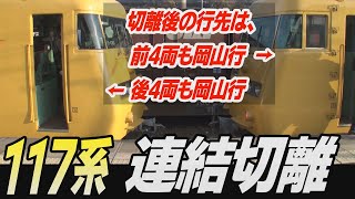 【連結切離】117系 1728M岡山行+1730M岡山行の連結切離作業 糸崎駅