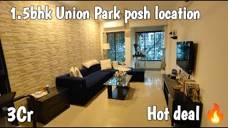 Spacious 1.5bhk flat for sale Off Carter road Union park | open green views | 1 \u0026 half bhk for 3cr