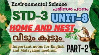 STD-3/ EVS- പരിസര പഠനം/ UNIT-8/ HOME AND NEST- വീടും കൂടും/ PART-2#science#notes#scert#class3#home