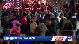 People celebrate New Year's Eve in downtown Mount Dora