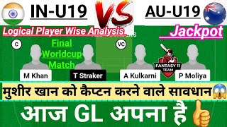 IN-U19 vs AU-U19 Dream11 Team|| India Under19 vs Australia Under19|| in-u19 vs au-u19 dream11 team