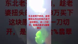 东北老哥不听劝，趁老婆扭头的功夫98万买下这块原石，这一刀切开，是离还是合%翡翠原石