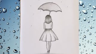 How to draw a girl with umbrella step by step// Easy drawing for beginners