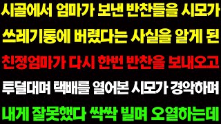 (실화사연) 시골에서 엄마가 보낸 반찬들을 시모가 쓰레기통에 버리고 이 사실을 알게 된 친정 엄마가 소름 돋는 택배를 다시 보내는데/ 사이다 사연,  감동사연, 톡톡사연