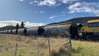 Tasrail #46 2054 2051 coal train along side esk highway