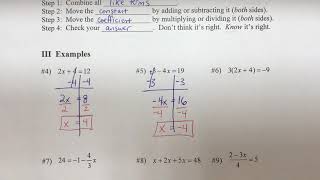 Algebra 1 Notes 2-3 Solve Multi Step Equations Part 1