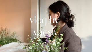 vlog#8 꽃집 브이로그 [망원시장, 망리단길, 꽃다발만들기, 향초 선물, 살구다방]