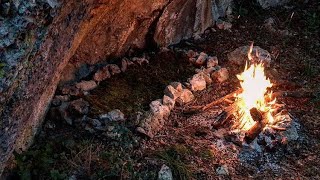 Stone Tools Hand Drill in Cave Shelter Primitive Bushcraft Survival Overnighter Challenge