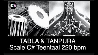 Tabla and Tanpura Scale C# | Teen taal (220 bpm) Drut laya Scale C sharp