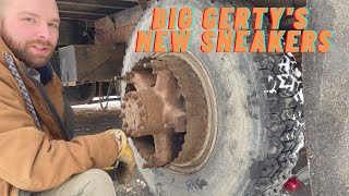 Putting new Log Truck tires on Big Gerty - I hope they fit!