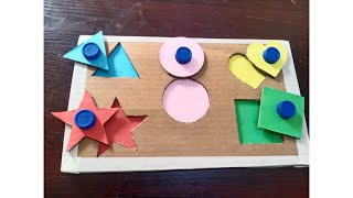 DIY chunky puzzle with cardboard | DIY shapes and color activity for kids 12 to 18 months