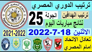 ترتيب الدوري المصري وترتيب الهدافين ونتائج مباريات اليوم الاثنين 18-7-2022 من الجولة 25
