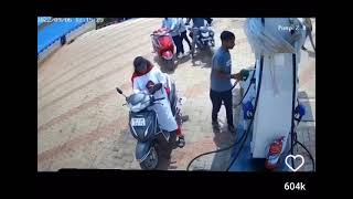 Funny bike accident at petrol bunk #women #bike #drive #funny #petrolbunk