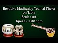 मध्यलय तीनताल ठेका | Best Live Madhyalay Teental Theka | A# Scale | काळी  ५ | 180 bpm | Kali 5