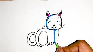 how to draw CAT for kids  / kids tutorials How to turn Words Cat Into a Cartoon Cat