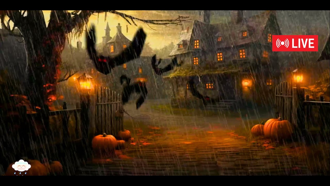 Halloween Rain Ambience Spooky Bats Haunted House Village Rainy