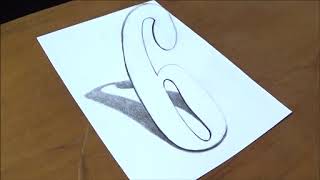 DRAWING NUMBER 6 - How to Draw 3D Number Six with One Pencil