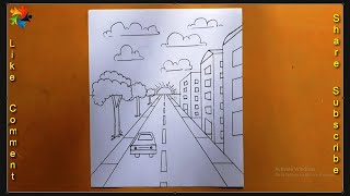 Road Side City scenery Drawing with tutorial | Sohorer Rastar Drissho Art