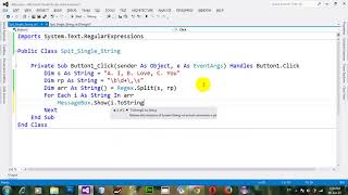 How to split single string into array of the strings through Regular expression in VB NET 2012