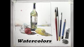 EXTREME BEGINNERS - Watercolor Lemon, Tomato and Wine Bottle Still Life - with Chris Petri
