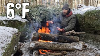 Deep Woods SOLO Winter Camping in a Primitive Shelter