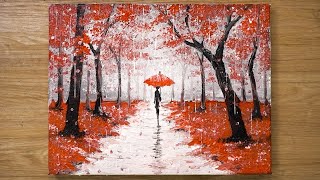 Walking in the Rain / Red Acrylic Painting Technique #448