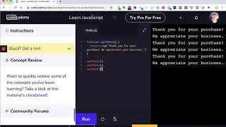 Javascript Functions on Codecademy Part 1