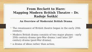 From Beckett to Hare: Mapping Modern British Theatre | 1. Introduction to Modern British Drama