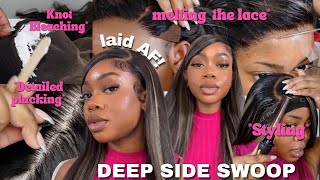 *VERY DETAILED*  BLEACHING, PLUCKING, INSTALL, AND STYLING SIDE SWOOP HIGHLIGHT WIG FT HERMOSA HAIR