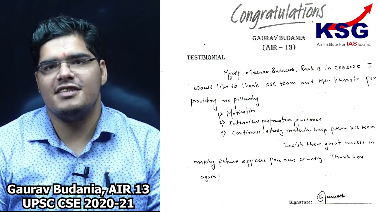 AIR 13, GAURAV BUDANIA, UPSC CSE 2020 21, Toppers' Views, Testimonial ...