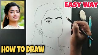 How to Draw Rashmika Mandanna Step by Step Easy | Drawing Rashmika Mandanna | Pencil Drawing Outline