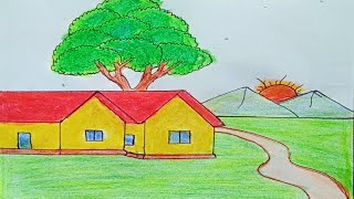 drawing video | সুন্দর একটি দৃশ্য | how to draw house scenery drawing with pencil.