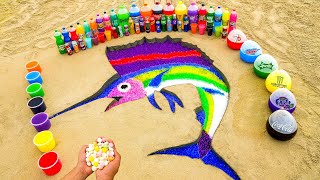How to make Rainbow Sailfish with Orbeez, Big Balloons of Fanta, 7up, Sprite, Coca Cola and Mentos