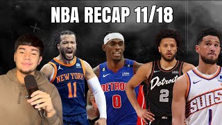 NBA Recap 11/18 | Book & Suns Struggles Continue, Cade & Duren Double-Doubles, Brunson & Knicks